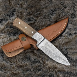 Custom Damascus Steel Blade Knife, Skinning Camping Utility Knive Damascus Hunting Knife