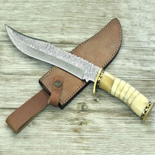 New Damascus Steel Blade Hunting Knife Trailing Point Damascus Bowie Knife Tactical Knife