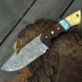 10" Handmade Damascus Steel Blade Knife GUT Hook Knife Hunting Fishing Knife