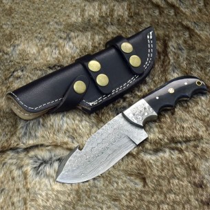 Handmade Damascus Knife Gut Hook Long Knife Hunting Fishing Utility Knife