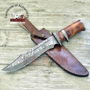 Handmade Engraved Damascus Steel Blade Knife, Tactical Bowie Hunting Knife