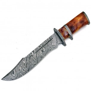 Handmade Engraved Damascus Steel Blade Knife, Tactical Bowie Hunting Knife