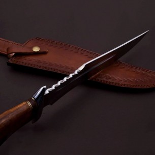 D2 Damascus Steel Blade Knife Handmade Hunting Bowie Knife Fixed Blade With Leather Sheath