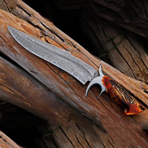 Bowie Hunting Knife Handmade Damascus Steel Hunter Olive Wood