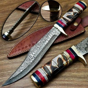 Buy Damascus Steel Blade Hunting Knife Striped Bowie Knife Multi Color Handle A Beautiful Work