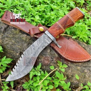 Handmade Damascus Hunting Knife Steel Blade Bushcraft Kukri Knife Cocobolo Wood Handle