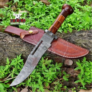 Handmade Damascus Steel Knife Bushcraft Bowie Hunting Knife Hand Forged Survival With Cocobolo Wood Handle