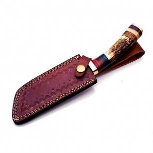 Custom Handmade Fixed Blade Hunting Knives Handle Deer Antler With Leather Sheath