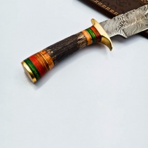 Custom Handmade Fixed Blade Hunting Knives Handle Deer Antler With Leather Sheath