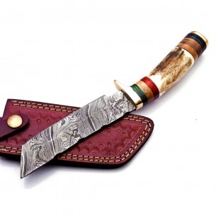 Handmade Fixed Blade Hunting Knife Deer Antler Damascus Knife