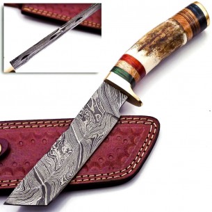 Handmade Fixed Blade Hunting Knife Deer Antler Damascus Knife