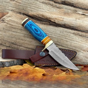 Damascus Steel Fixed Blade Knife 8'', Handmade Unique Gift Knife For Men