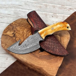 Custom Damascus Steel Pocket Knife - Handmade Fixed Blade Knife 