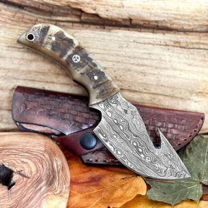 Custom Damascus Steel Pocket Knife - Handmade Fixed Blade Knife 