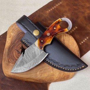 Camel Bone Handle Damascus Steel Knife - Personalized Christmas Gift For Hunter