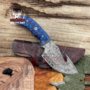 Damascus Steel Pocket Knife - Full Tang Fixed Blade Hunting Knife