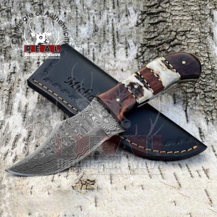 Custom Fixed Blade Utility knife Damascus Steel Stag Antler Handle Anniversary Gift