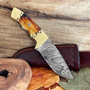 Personalized Damascus Steel Knife , 9" Handmade  Fixed Blade Hunting Knife 
