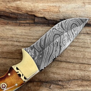 Personalized Damascus Steel Knife , 9" Handmade  Fixed Blade Hunting Knife 