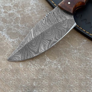 Handmade Damascus Steel Fixed Blade Knife, Full Tang Epoxy And Rose Wood Handle