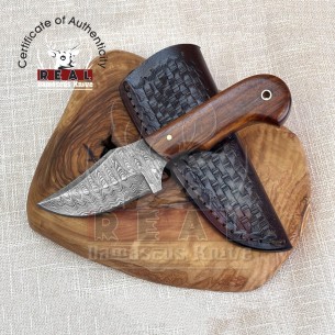 Damascus Steel Pocket Knife - 7'' Custom Wood Handle Full Tang Handmade