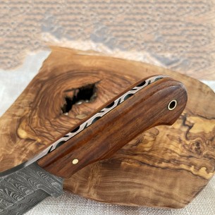Damascus Steel Pocket Knife - 7'' Custom Wood Handle Full Tang Handmade