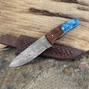 Damascus Steel Handmade Knife, 8" Full Tang Custom Fixed Blade Hunting Knives