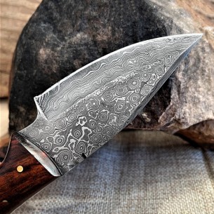 Damascus Steel fixed utility blade Knife - Custom Rosewood And Buffalo Horn Handle Fixed Blade Knife 