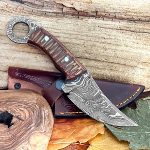 Damascus Steel Pocket Knife - 8'' Damascus Fixed Blade Gift Knife 