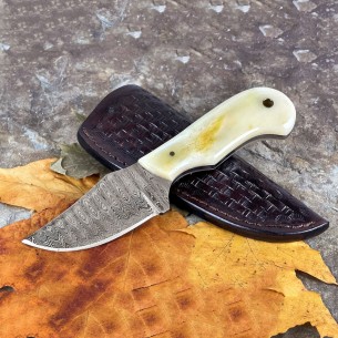 Damascus Steel Pocket Knife - Father's Day Gift - 7'' Custom Camel Bone Handle