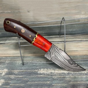 Damascus Folding Knife USA Made Texas Rosewood & Pakkawood Wood Handle