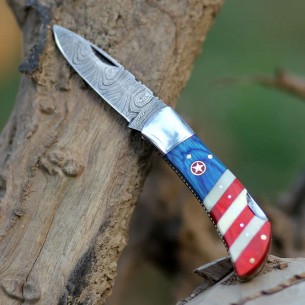 Handmade American Flag Pocket Knife