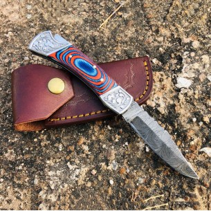Handmade Damascus Steel Pocket Folding Knife Multi Color Dollar Sheet Knife
