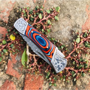 Handmade Damascus Steel Pocket Folding Knife Multi Color Dollar Sheet Knife