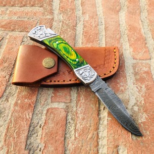 Damascus Folding Knife Back Lock Knife Green Dollar Sheet Pocket Knife