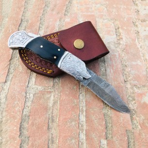 Buy Damascus Pocket Knife Back Lock Knife Handmade Folding Knife Hunting Camping Knife 