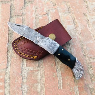 Buy Damascus Pocket Knife Back Lock Knife Handmade Folding Knife Hunting Camping Knife 