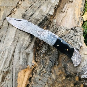 Buy Damascus Pocket Knife Back Lock Knife Handmade Folding Knife Hunting Camping Knife 