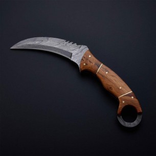 Hand Made Damascus Karambit Double Edge Hunting Knife With Leather Sheath 