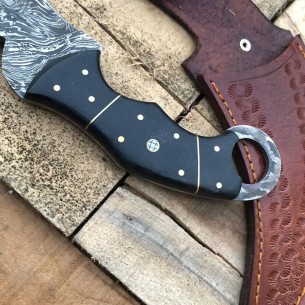 Custom Handmade Damascus Karambit Hunting Knife With Leather Sheath