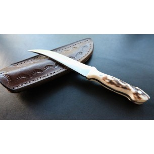 Custom Made Mini Knife With Leather Sheath (deer Horn Handle) 