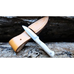 Custom Made Mini Pocket Belt Knife With Leather Sheath (deer Horn Handle) 