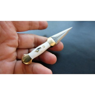 Custom Made Mini Pocket mini knife with Leather Sheath (deer Horn Handle) 