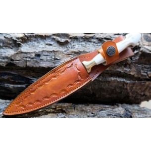 Custom Made Dagger Knife Deer Horn Handle With Leather Sheath