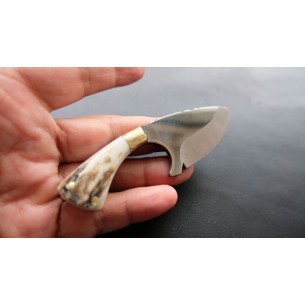 Custom Made Mini Neck Pocket Knife With Leather Sheath Deer Horn Handle 
