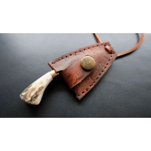 Custom Made Mini Neck Pocket Knife With Leather Sheath Deer Horn Handle 