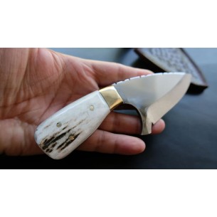 Hunting Camp Mini Knife Deer Horn Handle With Leather Sheath