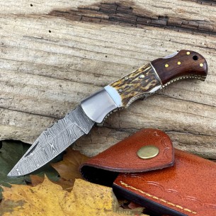 Damascus Pocket Knife Stainless Steel Folding Knife, Stag Horn Buy Pocket Knife