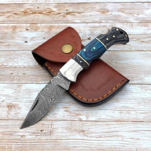 Damascus Pocket Folding Knife - Custom Pocket Knife - Groomsmen Gifts 