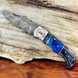 Damascus Pocket Folding Knife - Custom Pocket Knife - Groomsmen Gifts 